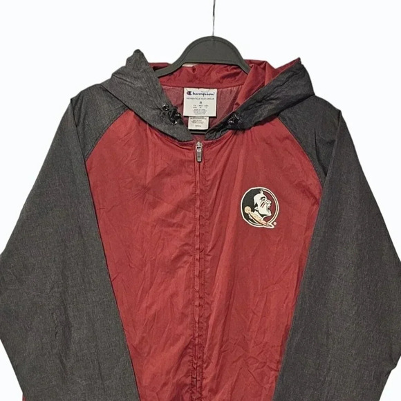 Champion Florida State Jacket Mens M Garnet Gray FSU Hoodie Windbreaker EUC - Picture 3 of 8